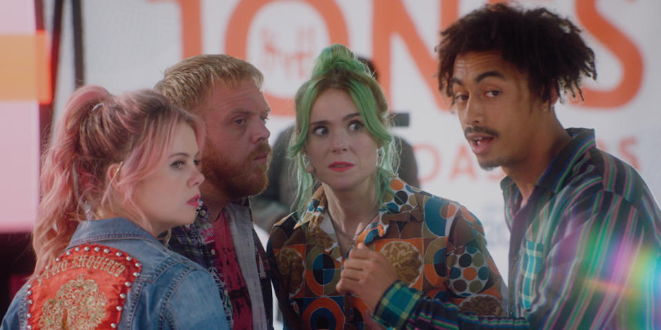 <em>Coffee Wars</em> stars Kate Nash, center, and, from left, Saoirse-Monica Jackson, Owain Arthur and Jordan Stephens, as well as Toby Sebastian. (Photo: <em>Coffee Wars</em>)