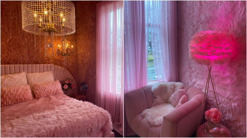 Bedroom pink shag walls
