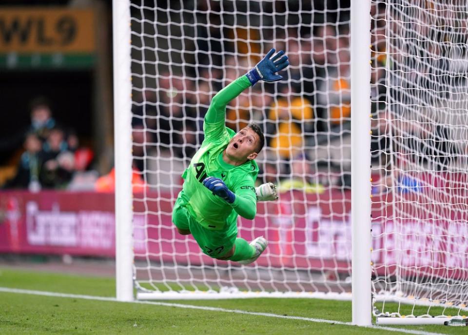 Tottenham goalkeeper Pierluigi Gollini helped them beat Wolves on penalties (David Davies/PA) (PA Wire)