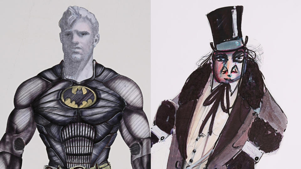 Costume design art for Batman and The Penguin in 'Batman' and 'Batman Returns'. (Credit: Bob Ringwood/Prop Store)