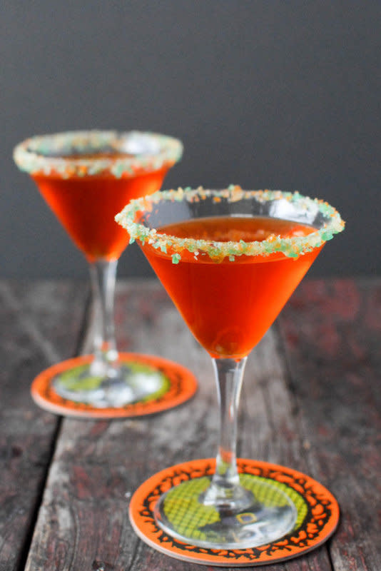 <strong>Get the <a href="http://boulderlocavore.com/2012/10/candy-corn-martini-with-pop-rocks-rim.html">Candy Corn Martini with Pop Rocks Cocktail recipe from Boulder Locavore</a></strong>