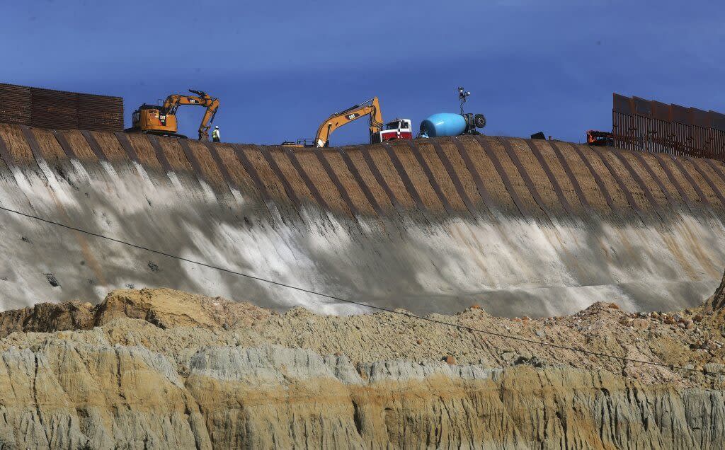 construction continues on a new section of the barrier on Jan. 8, 2019, as seen from Tijuana, Mexico.