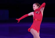 Julia Lipnitskaia of Russia performs during the figure skating exhibition gala at the Iceberg Skating Palace during the 2014 Winter Olympics, Saturday, Feb. 22, 2014, in Sochi, Russia. (AP Photo/Ivan Sekretarev)