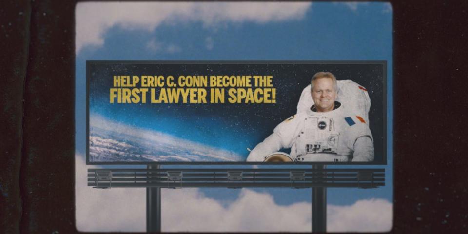 A billboard for Eric C. Conn - Credit: Apple TV+