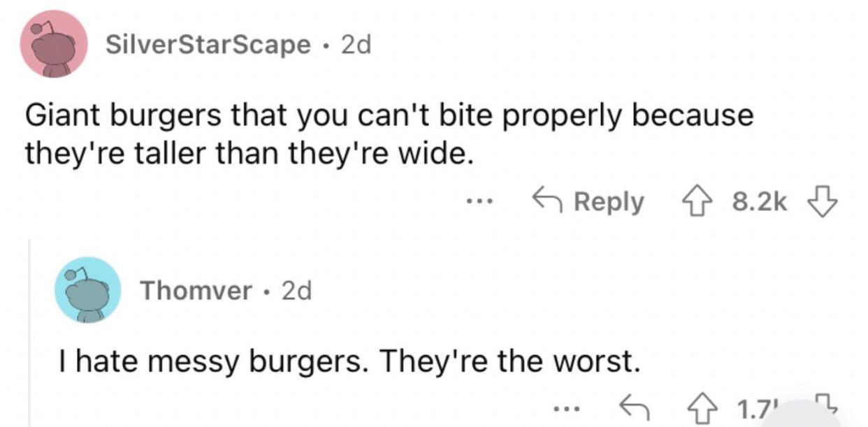 Reddit screenshot about someone who finds messy burgers to be gross.