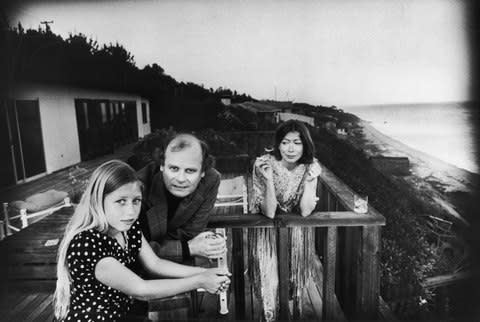 Didion with husband John Gregory Dunne and daughter Quintana Roo Dunn in Malibu, 1976 - Credit: John Bryson/Getty
