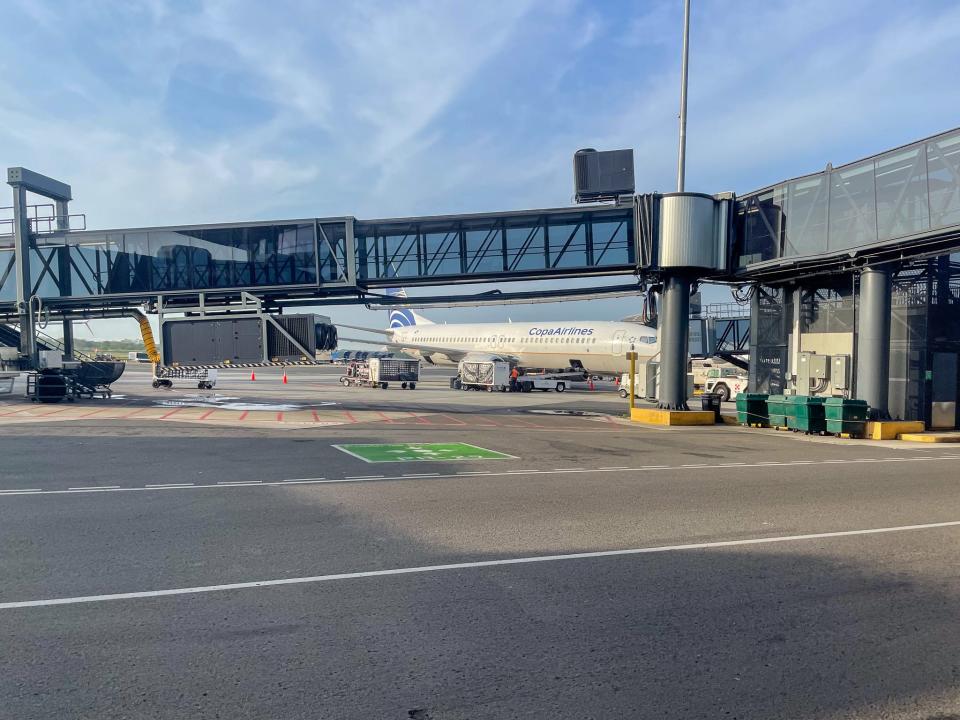 The author's view of the aircraft from the bus.