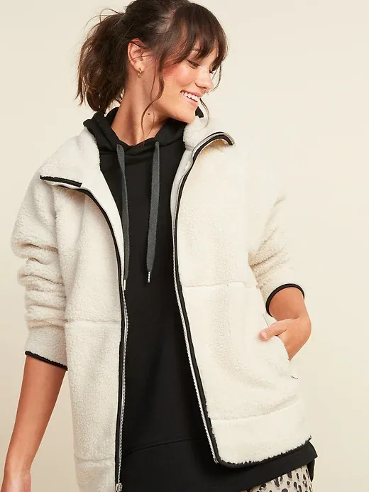 Old Navy Cozy Teddy Sherpa Long Zip Jacket for Women