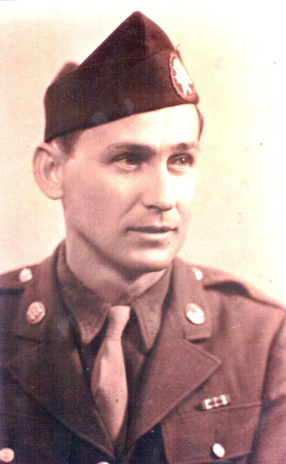 A photo of Patricia Morgan's father, Thomas Lazar (who later changed his surname to Lane), taken in England, where the Allies were staging for D-Day. He wears the 82nd Airborne patch on his cap.