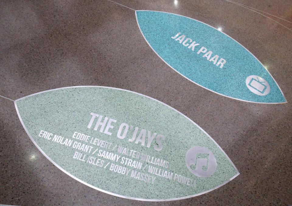 The O'Jays and Jack Parr are two of the honorees featured in the new Tree of Life terazzo flooring in the gate atrium at the Akron-Canton Airport in Green on Thursday, April 8, 2021.