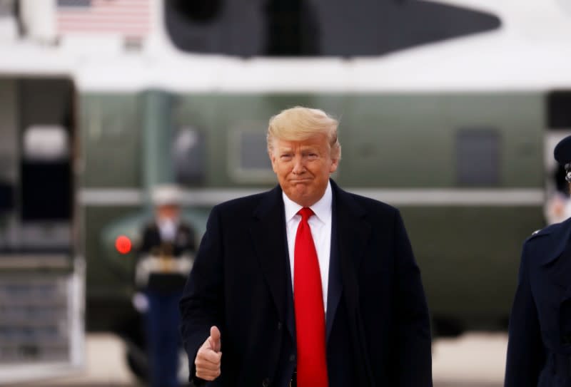 U.S. President Donald Trump heads to Air Force One to depart for Florida at Joint Base Andrews in Maryland