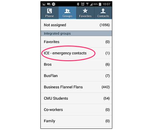 Smartphone contacts screen