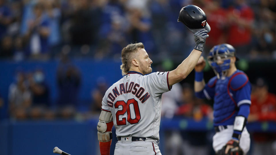 Josh Donaldson acknowledges Blue Jays fans after receiving a standing ovation. (Photo by Cole Burston/Getty Images)