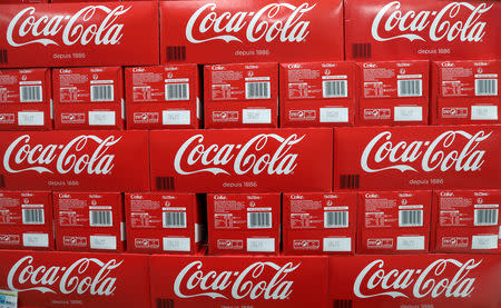 FILE PHOTO: Coca-Cola cartons are seen in a Casino supermarket in Mouans Sartoux, France, October 27, 2016. REUTERS/Eric Gaillard/File Photo