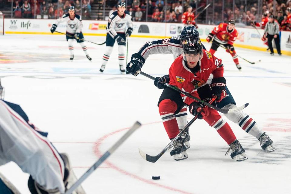 Carolina Hurricanes forward prospect Seth Jarvis.played with the Chicago Wolves (AHL) and Portland Winterhawks (WHL) last season.