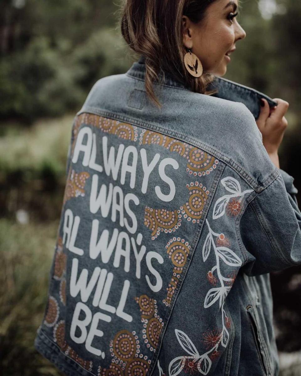 Ginny is a proud Gomaroi/ Gamilaraay woman from Brisbane, Australia who started her business after having a "crazy idea to paint a jacket" as a gift for her best friend. Photo: Instagram/Ginny's Girl Gang