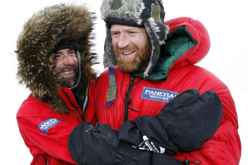 On January 18, 1997, Norwegian Borge Ousland (R) completed a 1,675-mile trek across Antarctica. It was the first time anyone traversed the continent alone. File Photo by Laurent Gillieron/EPA
