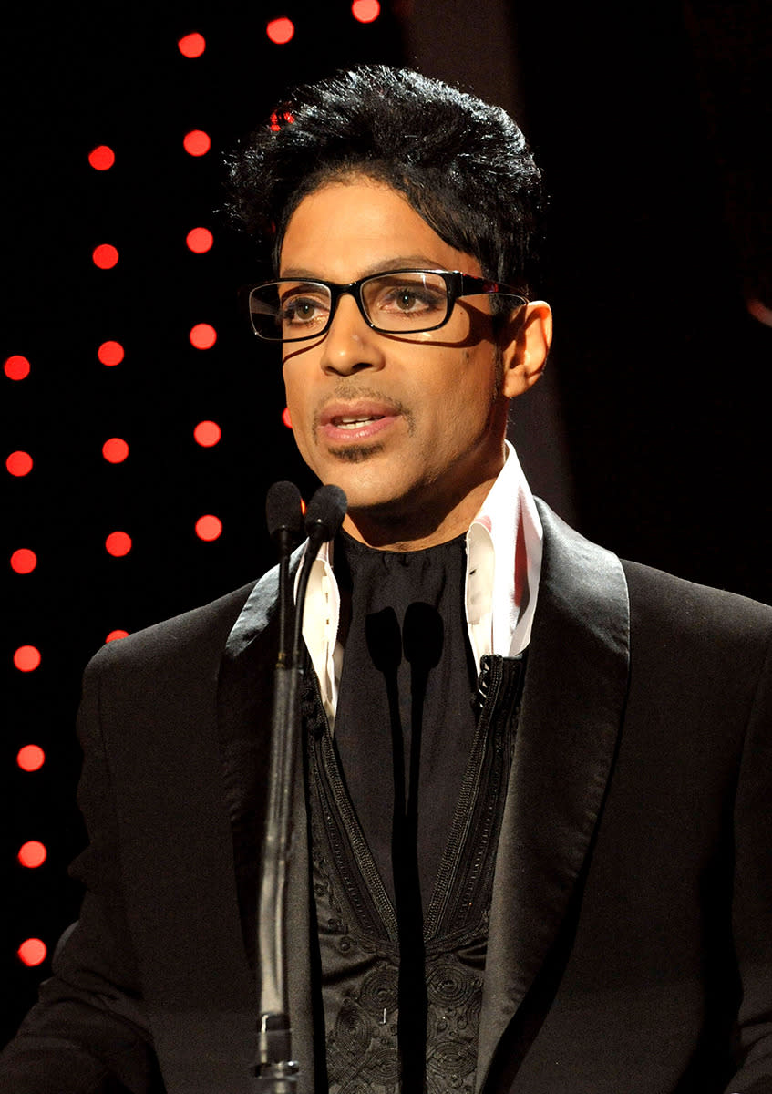 Prince speaks onstage at 2011 MusiCares Person of the Year Tribute to Barbra Streisand at Los Angeles Convention Center on February 11, 2011 in Los Angeles, California. 