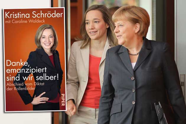 <b>16. April: Kristina Schröders Anti-Feminismus-Buch kommt heraus</b><br><br>… kann ich nur sagen: Sorry, das ist falsch." Dieser Kurz- folgte eine Langkritik in Buchform. In „Danke, emanzipiert sind wir selber!“ rechnete die 35-Jährige endgültig mit dem Feminismus ab – und erklärte ihn kurzerhand zum großen Feind der Frauen in Deutschland. Ein dickes Ding, besonders für Deutschlands Frauenministerin! (Bilder: Getty Images, Piper Verlag)