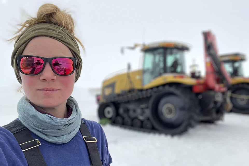 Liz Monahon takes a selfie on McMurdo ice shelf in Nov. 2021. The Associated Press found a pattern of women working in Antarctica who said their claims of sexual harassment or assault had been minimized by their employers. The AP investigation came after the National Science Foundation published a report in 2022 in which 59% of women said they'd had a negative experience of harassment or assault while on the ice. (Liz Monahon via AP)