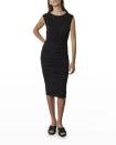 <p>It can be hard to blend style and comfort in a fashionable way, but this <span>Velvet Geneva Ruched Cap-Sleeve Midi Dress</span> ($119, originally $158) solves this challenge effortlessly. You'll love the stretchy yet fitted bodice; it's truly the perfect LBD.</p>