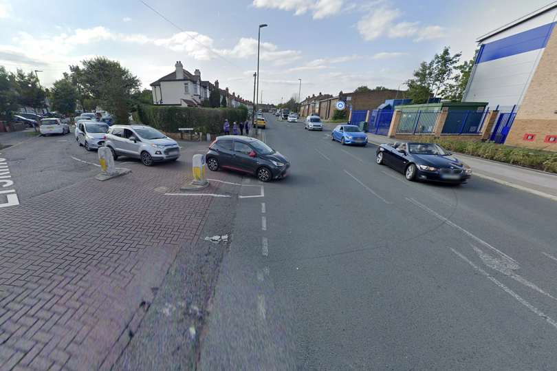 Google street view of the junction of Wrythe Lane and Erskine Road