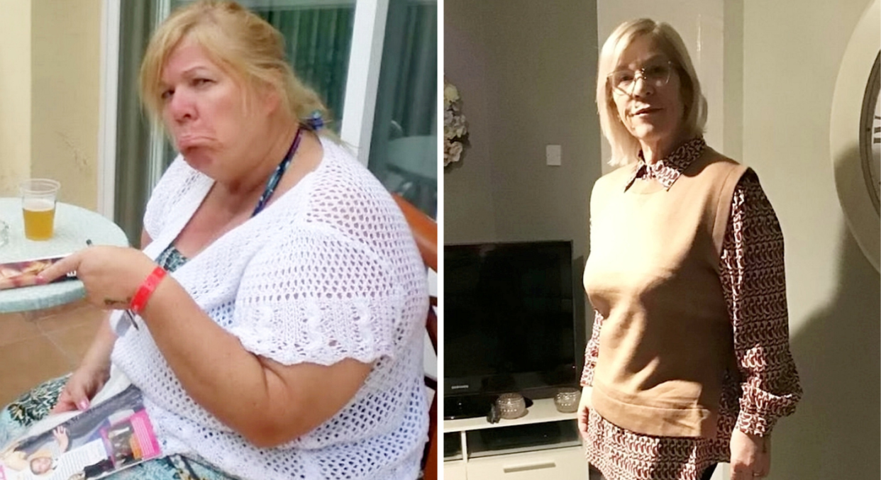 A before and after weight loss image of Jill Rutherford. (SWNS)