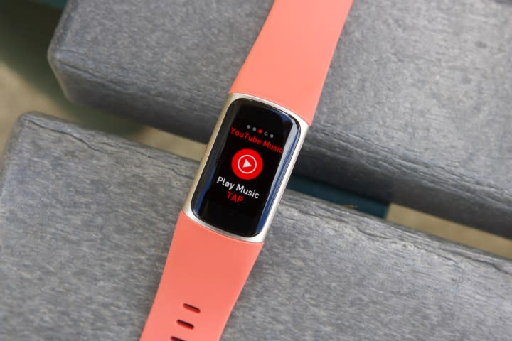 YouTube Music controls on the Fitbit Charge 6.