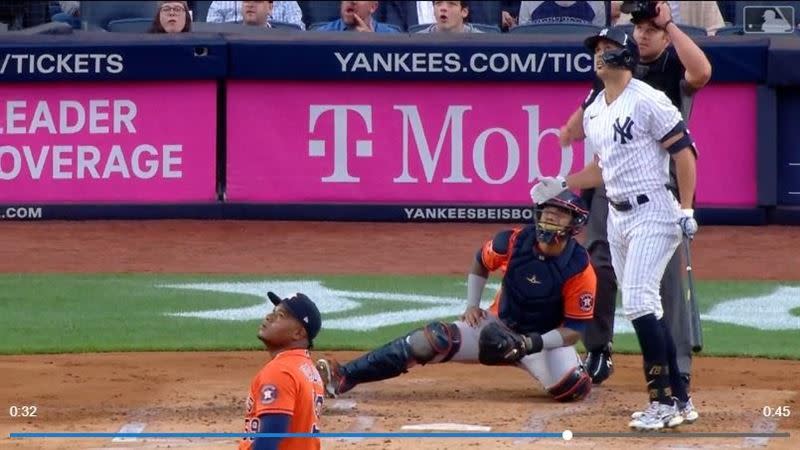 史坦頓（Giancarlo Stanton）敲出追平3分砲。（圖／翻攝自MLB官網）