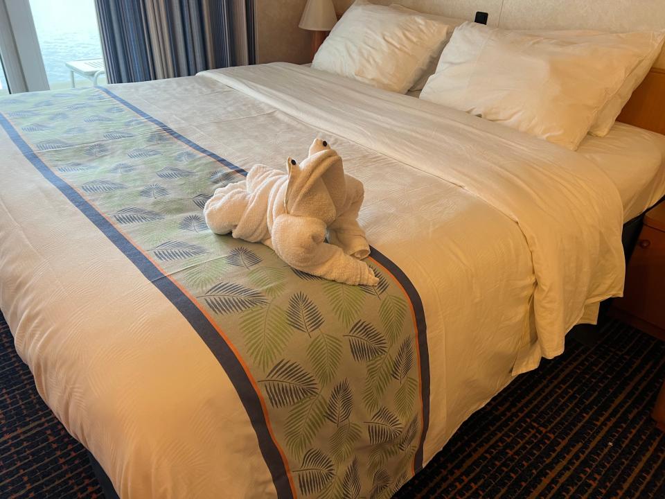 carnival pride Cruise cabin bed with towel frog