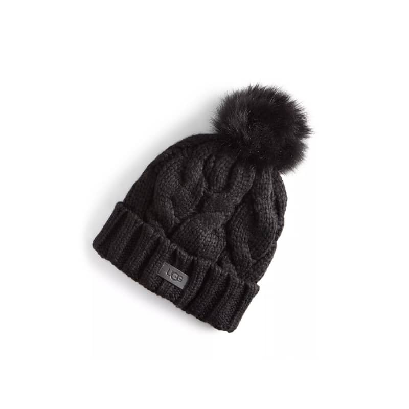 Women's Faux-Fur-Pom Cable-Knit Beanie