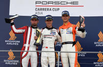 Daniel Lu Wen Long wins the Porsche Carrera Cup Asia, Martin Ragginer picks up second placing and series leader Philip Hamprecht closed out the podium. (PHOTO: Singapore GP)