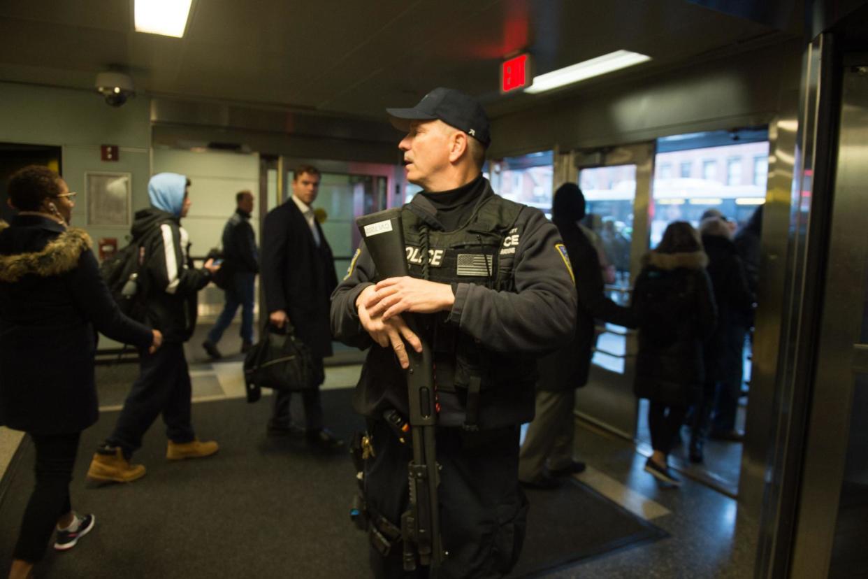 New York: Police look on as people evacuate after the explosion: AFP/Getty Images