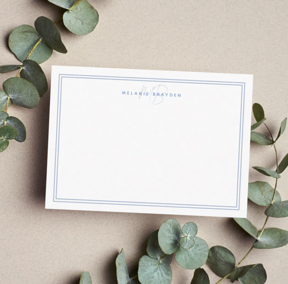 <p><a href="https://go.redirectingat.com?id=74968X1596630&url=https%3A%2F%2Fwww.zazzle.com%2Fdusty_blue_minimalist_monogram_two_border_note_card-256887058449798177&sref=https%3A%2F%2Fwww.countryliving.com%2Fshopping%2Fgifts%2Fg4767%2Fbirthday-gifts-for-her%2F" rel="nofollow noopener" target="_blank" data-ylk="slk:Shop Now;elm:context_link;itc:0;sec:content-canvas" class="link ">Shop Now</a></p><p>Custom Stationery </p><p>zazzle.com</p><p>$4.70</p><span class="copyright">NC Designs Co</span>