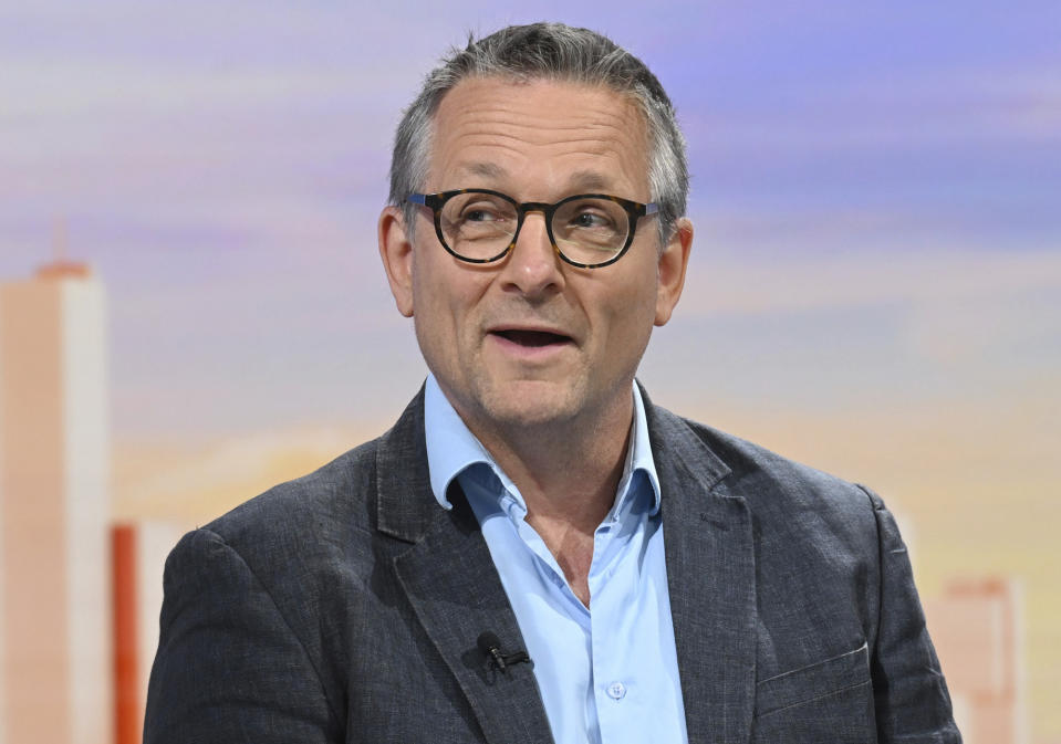 In this undated photo provided by the BBC on Sunday, June 9, 2024, doctor and broadcaster Michael Mosley speaks on Sunday with Laura Kuenssberg. Police said that a body believed to be that of missing British TV presenter Michael Mosley was found on a Greek island Sunday morning. A police spokesman, who spoke on condition of anonymity because of an ongoing investigation, said the body was found on a rocky coast by a private boat and that formal identification was pending. (Jeff Overs/BBC via AP)