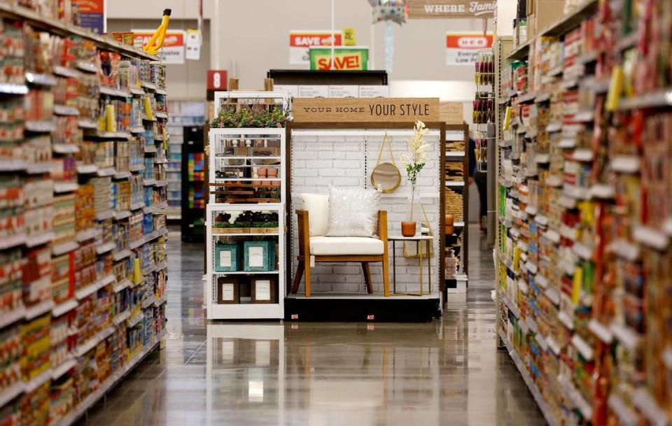 A display features items in the Home by H-E-B line at the new Fort Worth Alliance