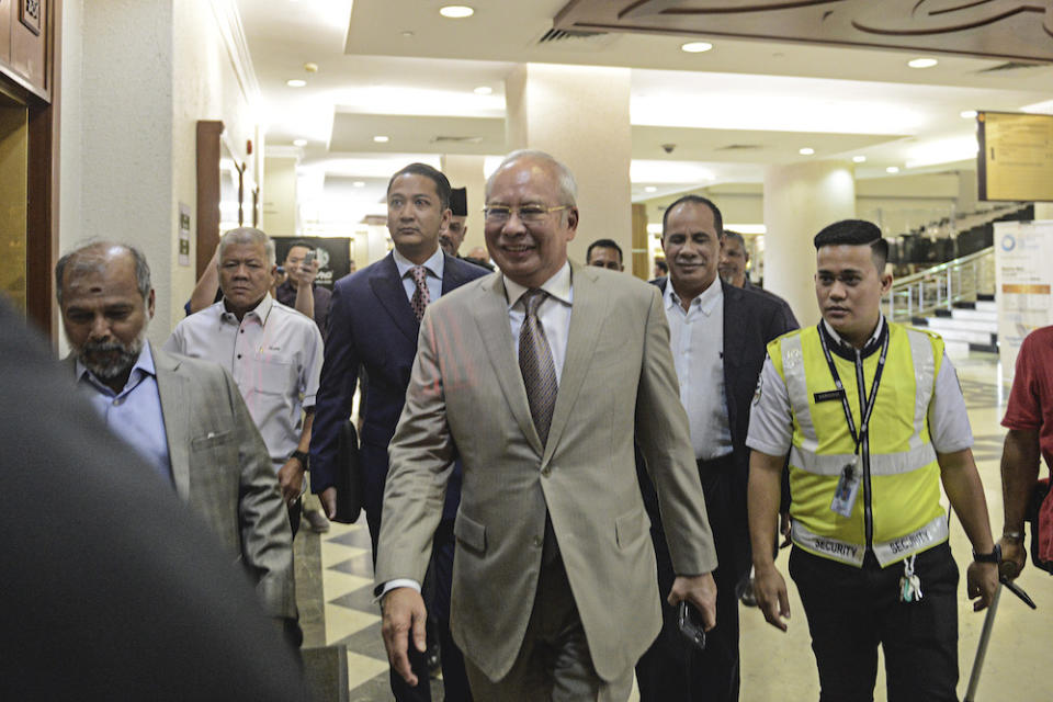 Datuk Seri Najib Razak arrives at the Kuala Lumpur Court Complex, February 24, 2020. ― Picture by Shafwan Zaidon