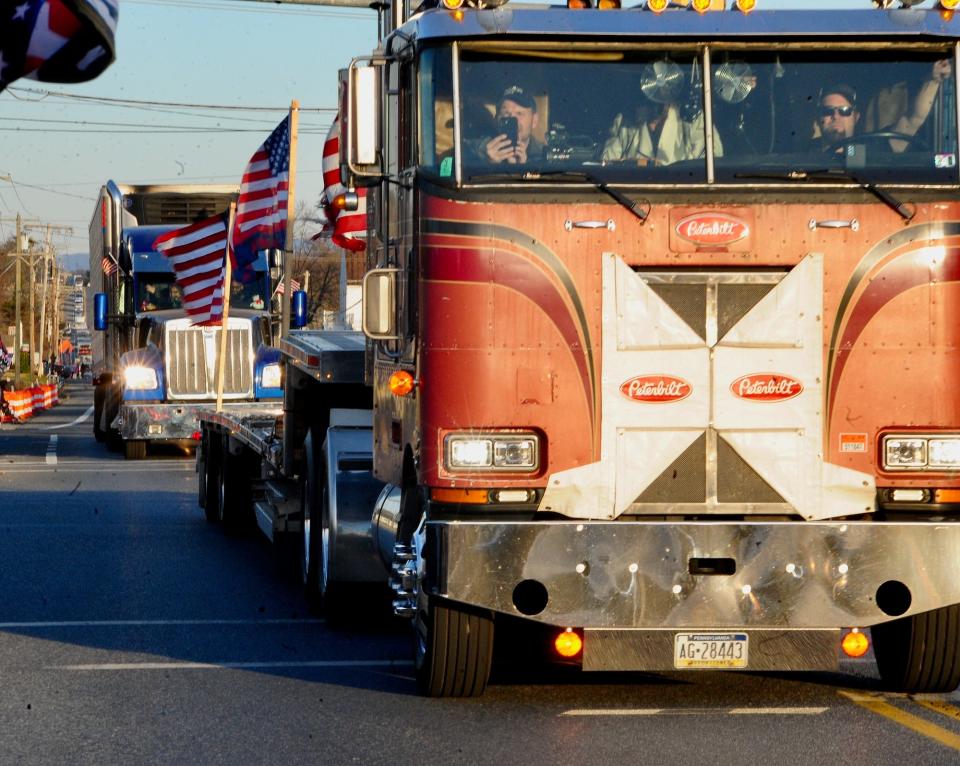 The People's Convoy rolls along U.S. 40 at Greencastle Pike Friday afternoon.