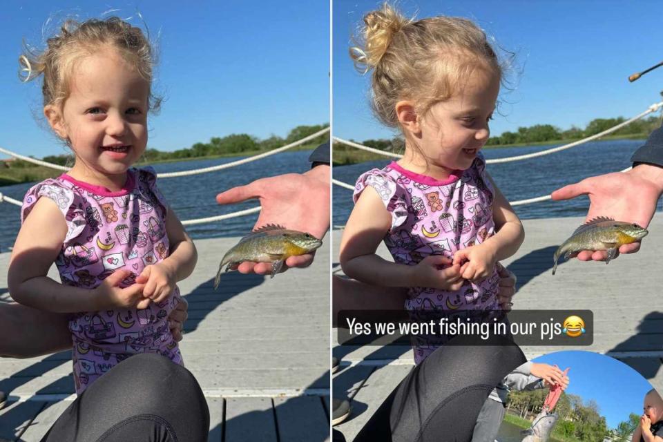 <p>Brittany Mahomes/Instagram</p> Sterling Mahomes reacts to fish. 