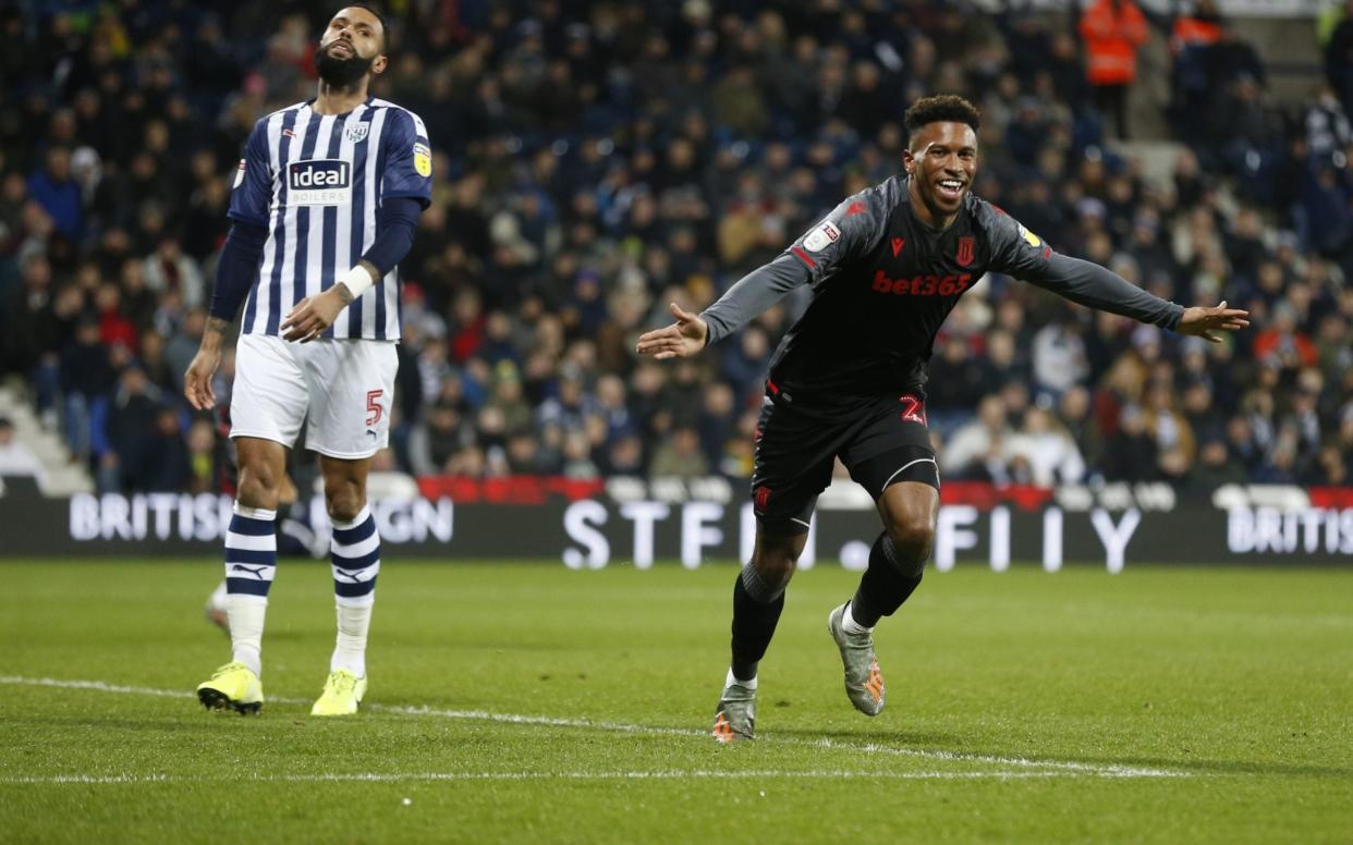 Tyrese Campbell reels away in celebration after scoring the only goal of the game - Getty Images Europe