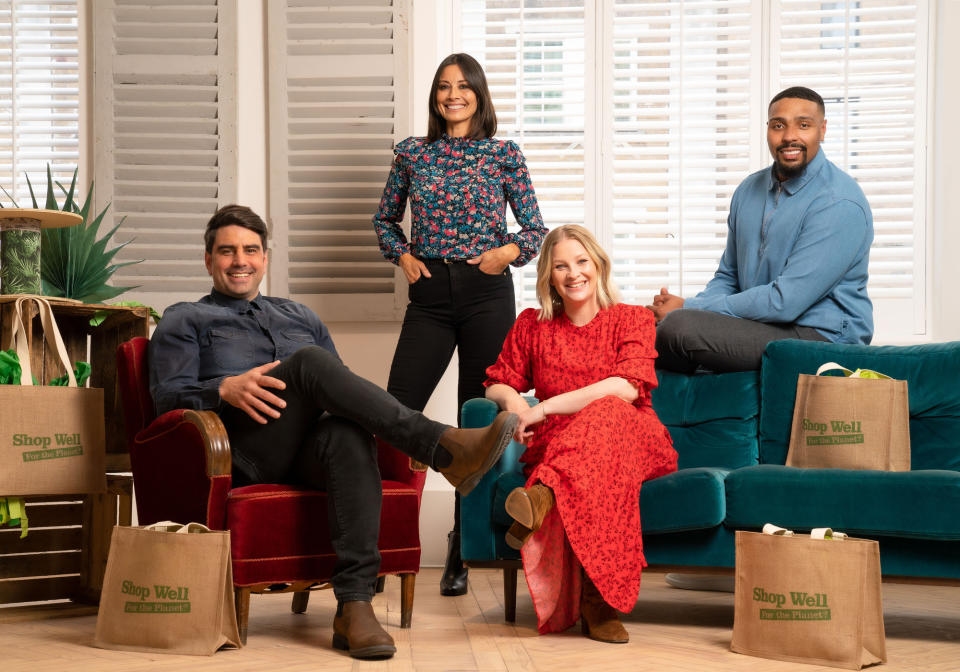 Programme Name: Shop Well for the Planet - TX: n/a - Episode: Shop Well for the Planet - Announcement (No. Announcement) - Picture Shows:  Chris Bavin, Melanie Sykes, Joanna Page, Jordan Banjo - (C) RDF Television West - Photographer: Kieron McCarron