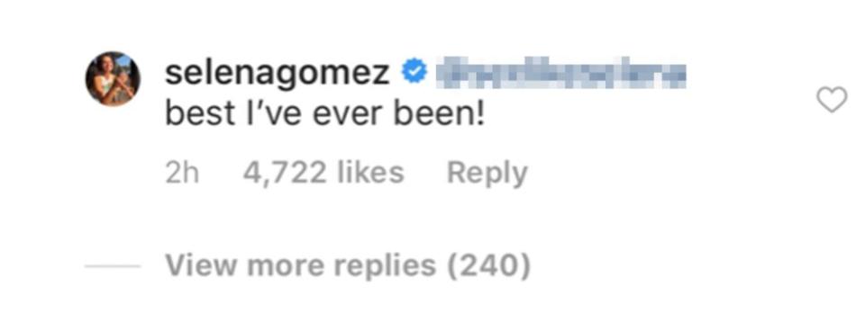 Selena Gomez's Instagram comment.