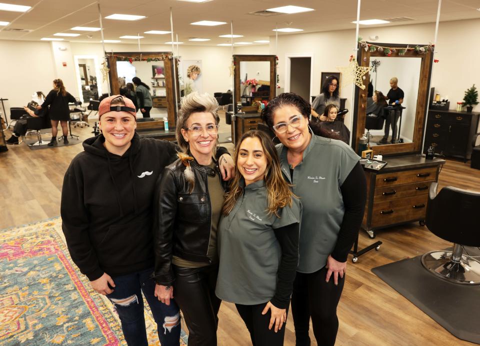 From left, Jess Battaglia of House of Handsome; her sister Missy Battaglia of Revolutions Salon; and Sarah Rodrigues and Beth McDonald of Wander To Bloom, 15 Fireworks Circle, Bridgewater on Wednesday, Nov. 30, 2022.