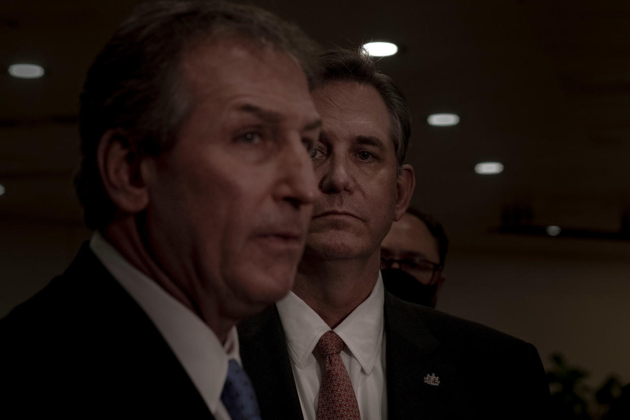 2/13/21, Washington, D.C. Bruce Castor and Michael van der Veen, lawyers on Trump’s legal team, speak to the press after the acquittal of former President Donald Trump at the Capitol in Washington, D.C. on Feb. 13, 2021. Gabriella Demczuk / TIME