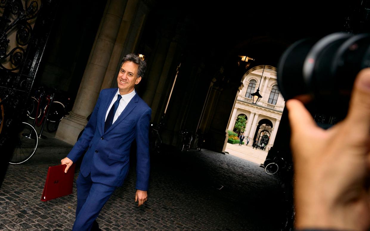 Ed Miliband, the Energy Security and Net Zero Secretary, is pictured in Downing Street this morning as he attended a meeting of the Cabinet