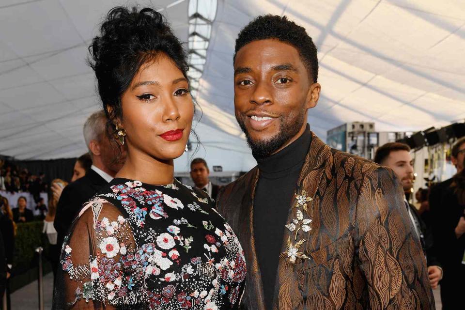 <p>Kevork Djansezian/Getty</p> Simone Ledward Boseman and Chadwick Boseman