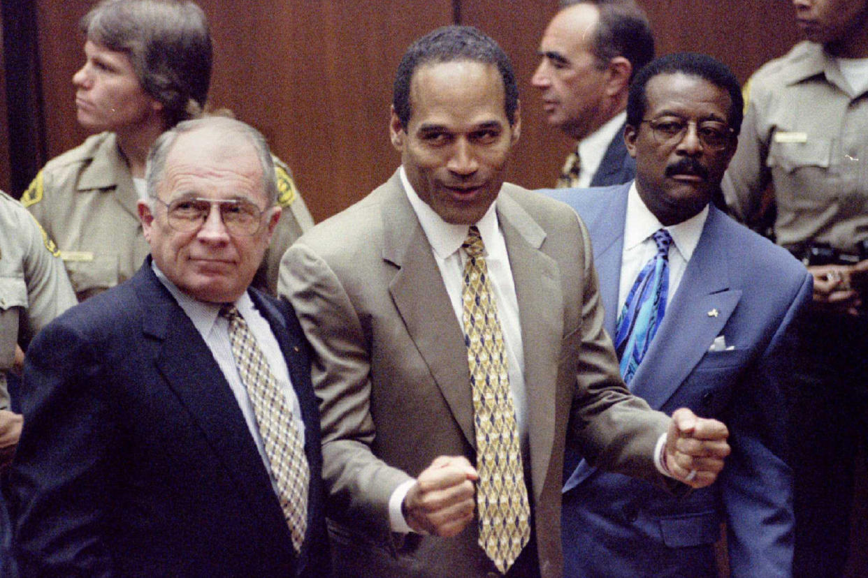 O.J. Simpson after he was found not guilty on Oct. 3, 1995. (Myung J. Chun/Reuters)