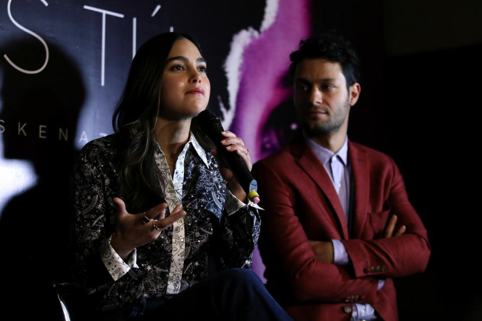 MEXICO CITY, MEXICO - FEBRUARY 18: Melissa Barrera and Mariano Palacios attend a press conference at Cinemex Reforma Casa de Arte on February 18, 2020 in Mexico City, Mexico. (Photo by Adrián Monroy/Medios y Media/Getty Images)