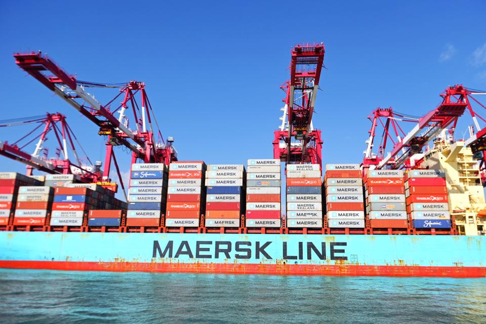 A view of a container ship of Maersk Line in a port in Qingdao in east China's Shandong province Thursday, Nov. 11, 2021. (Photo: Feature China/Future Publishing via Getty Images)