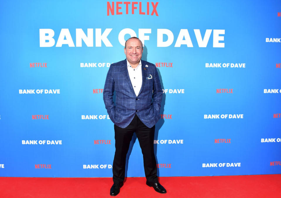 The real Dave Fishwick at the Bank Of Dave original movie premiere.